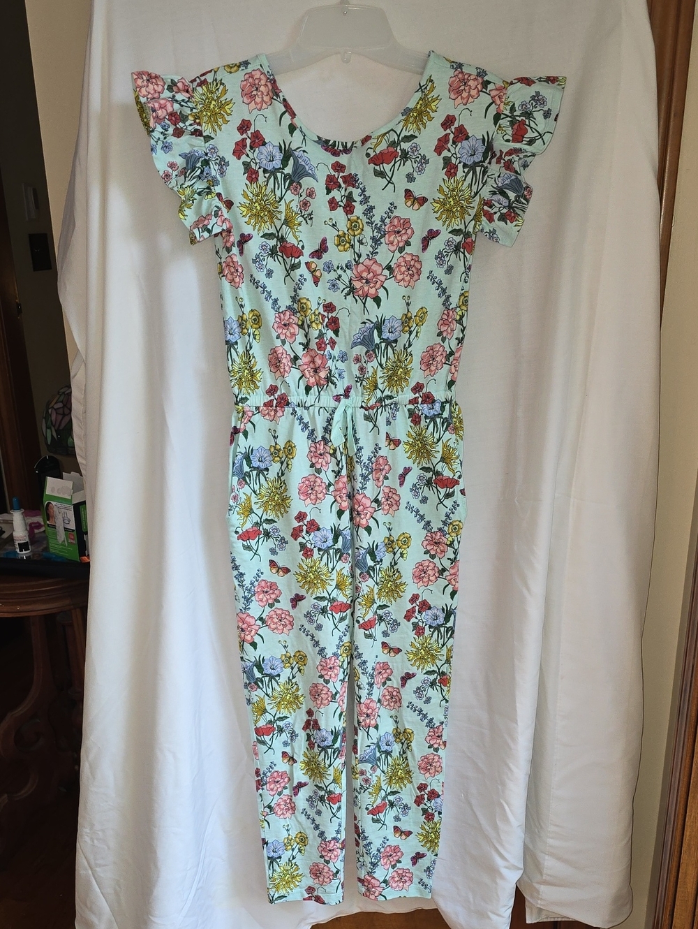 Tea Collection Floral Flutter-Sleeve One-Piece in Mint and Pink